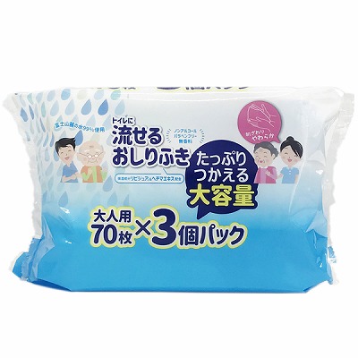 大一紙工 トイレに流せるおしりふき3個パック 70枚×3個