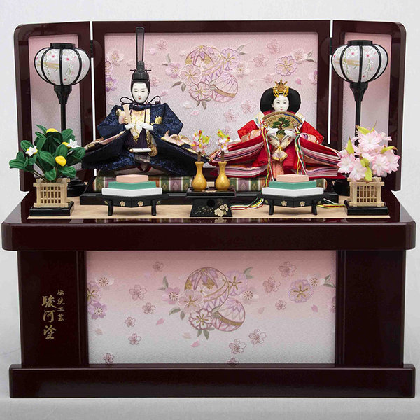 コンパクト収納型親王飾り 陽菜 会津塗お屏風収納飾り台セットE