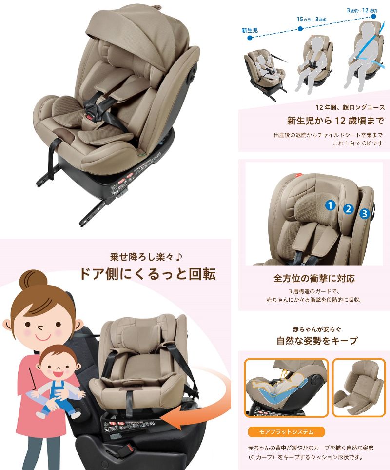 新生児〜4歳頃 回転式チャイルドシート ISOFIX クルット3i グランス