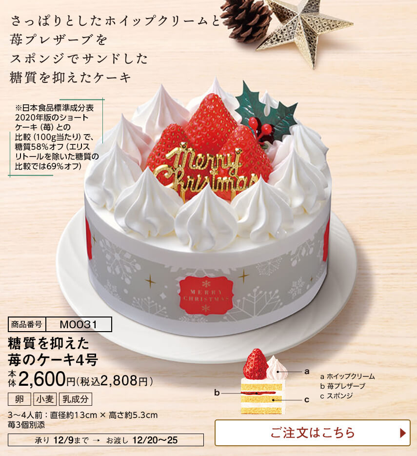 糖質を抑えた苺のケーキ4号 ご注文はこちら