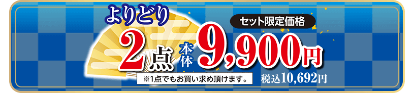 よりどり2点 セット限定価格 本体9,900円 税込10,692円 ※1点でもお買い求め頂けます。