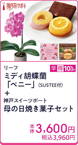 リーフ ミディ胡蝶蘭「ペニー」（SUSTEE付）＋神戸スイーツポート 母の日焼き菓子セット