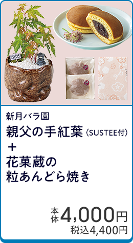 新月バラ園 親父の手紅葉（SUSTEE付）＋花菓蔵の粒あんどら焼き