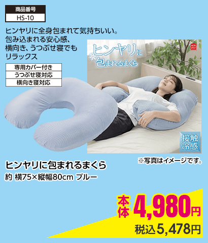 ヒンヤリに包まれるまくら 約 横75×縦幅80cm ブルー 本体4,980円 税込5,478円