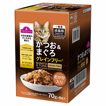 値下げトップバリュ キャットフードかつお＆まぐろ グレインフリー 70g132袋 ペット用品】トップバリュ キャットフード パウチ かつお＆まぐろ