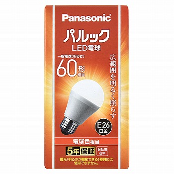 パナソニック ＬＥＤ電球 Ｅ２６口金 広配光 ６０形相当 電球色